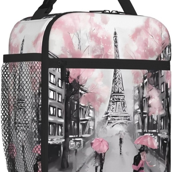 Stylish Pink and Black Eiffel Tower Women Lunch Bag - Picture 7 of 8